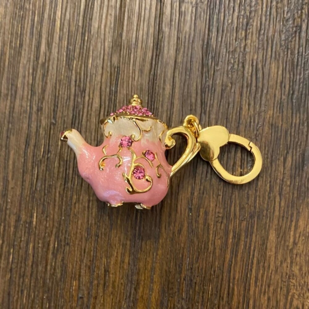 Vintage Authentic Jay Strongwater Enamel Pink Teapot Charm